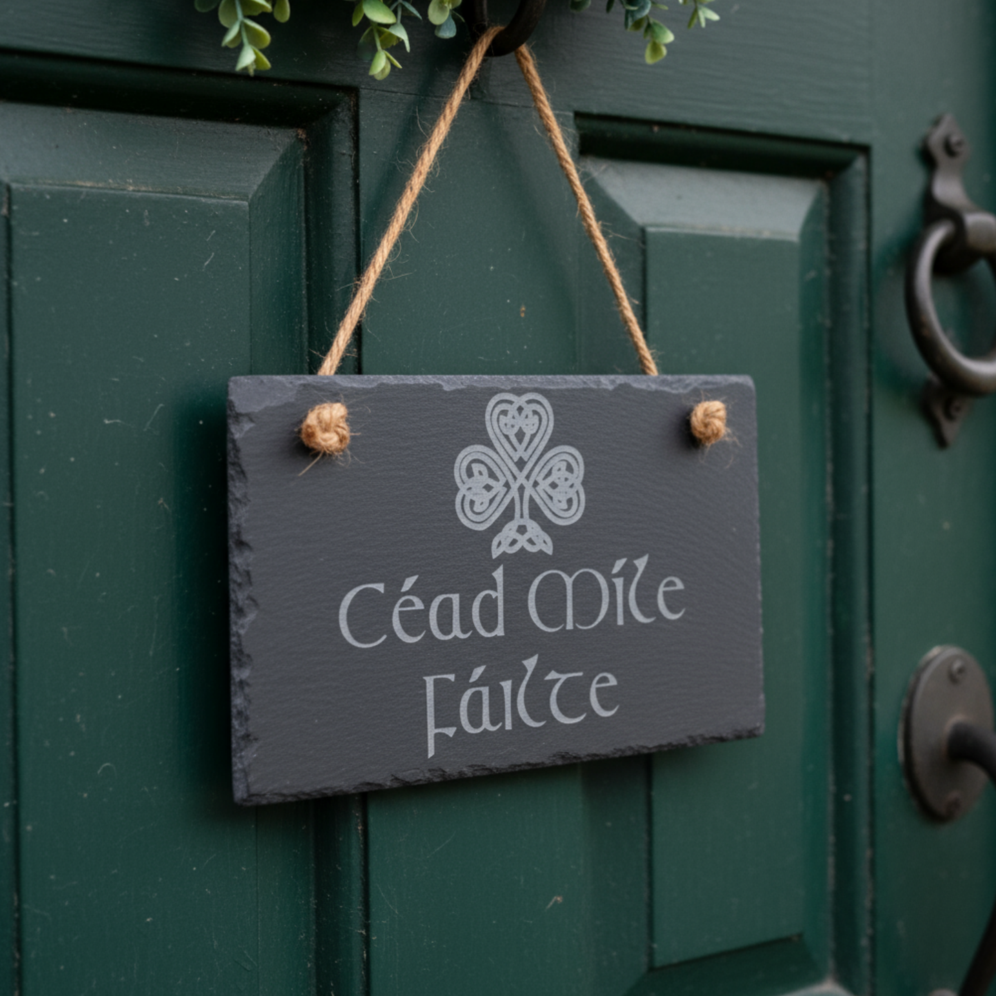 Irish Cead Mile Failte Personalized Slate Sign Welcome Plaque With Jute Rope For Indoor Outdoor Celtic Home Decor Rustic Entryway Housewarming