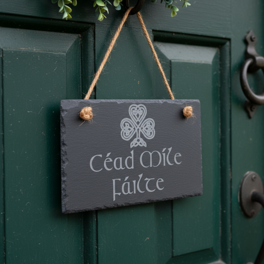 Irish Cead Mile Failte Personalized Slate Sign Welcome Plaque With Jute Rope For Indoor Outdoor Celtic Home Decor Rustic Entryway Housewarming