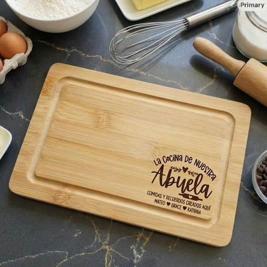 Personalized La Cocina De Nuestra Cutting Board For Abuela Abuelita Tita Mama Keepsake for Mothers Day Kitchen Decor Spanish Serving Board