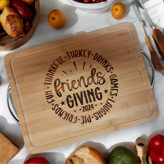 Personalized Friendsgiving Thanksgiving Cutting Board And Charcuterie Serving Board With Family Name For Fall Kitchen Decor And Hosting