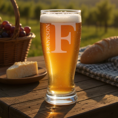 Personalized 16 OZ Pilsner Glass — Design Your Own Or Choose From Our Artwork — Crisp Beer Glass For Home Bars, Weddings, And Breweries