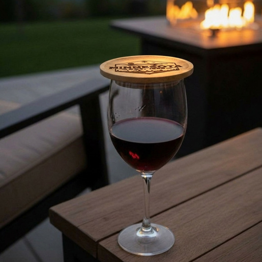 Personalized Bamboo Wineglass Covers Keep Bugs Out For Outdoor Entertaining Bonfires & Lake Life