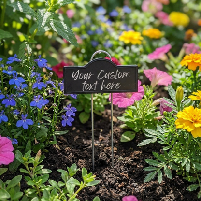 Personalized Mini Black Metal Garden Sign With Yard Stake, 1.39" x 3.74" Permanent Etching, Weather Resistant Garden Labels Indoor/Outdoor