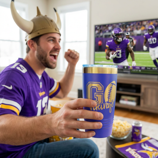Personalized Purple And Silver 20oz Polar Camel Tumbler With Slider Lid For SKOL Football Fans