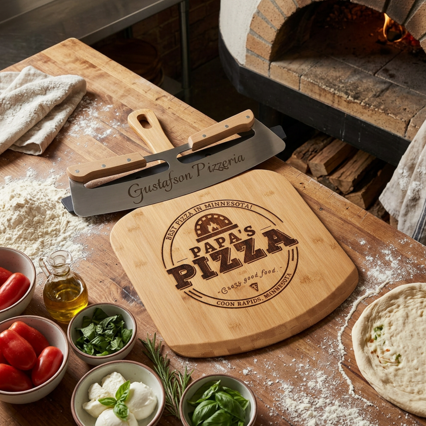 Personalized 2 Pcs Pizza Board With Cutter Set, Engraved Pizza Gift For Pizza Lovers- Choice Of 3 Boards & Two Blades- Custom Pizza Peel Set