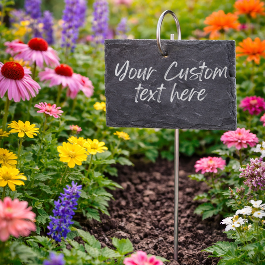 Personalized Mini Slate Garden Sign with Yard Stake, 2.8 x 3.9 Inches, Permanent Etching, Weatherproof for Porch Patio Planters