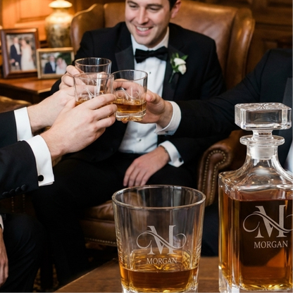 Personalized 750 ML Square Glass Decanter Set With Permanently Marked Design, Dishwasher Safe Barware, Design Your Own Whiskey Or Scotch Decanter