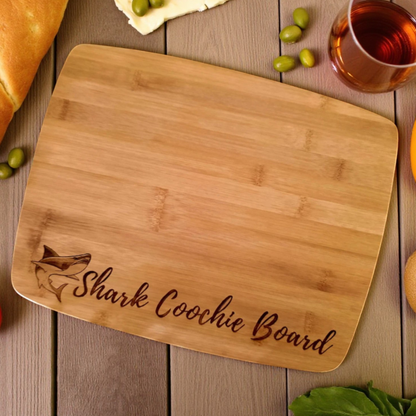 Personalized Sharkcoochie Charcuterie Cutting Board Shark Themed Serving Board In Bamboo Or Acacia For Kitchen Decor And Parties