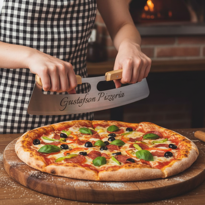 Personalized Rocking Pizza Cutter With Wood Handles And Protective PP Cover For Effortless Slicing And Safe Storage