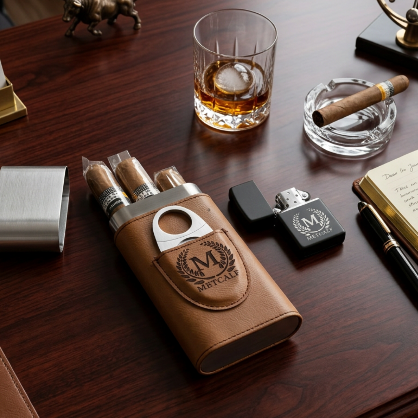 Personalized Cigar Case & Lighter Set for Graduation Gift, Holds 3 Cigars, Travel Humidor, Grad Party Keepsake, Class of 2026