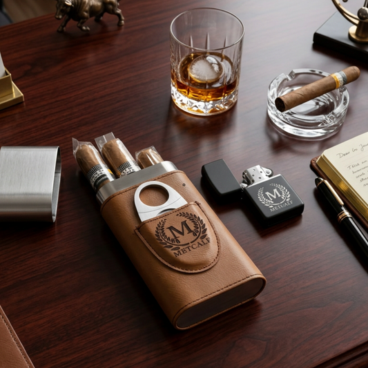 Personalized Cigar Case & Lighter Set, Custom Cigar Gift for Men, Travel Humidor, Cigar Lover Accessories, Fathers Day Gift