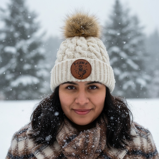 Cheeky Chicken Mom Beanie With FCAWF Patch Cozy Knit Winter Hat With Pom Great Gift  For Chicken Lovers Of All Kinds