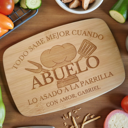 Personalized Abuelo Spanish Cutting Board With Multiple Designs For BBQ Prep And Serving, Grill Master Kitchen Decor For Fathers Day And Birthdays