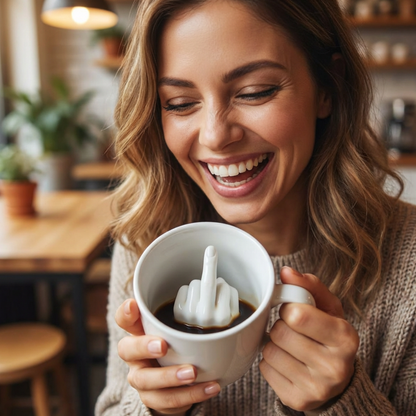 Personalized Surprise Inside White Ceramic Mug with Hidden Hand Gesture, Funny Coffee Cup for Pranks and Office Humor
