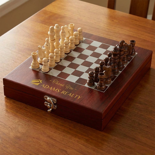 Personalized Rosewood Folding Chess Set And Board For Travel And Home With Elegant Finish And Timeless Style