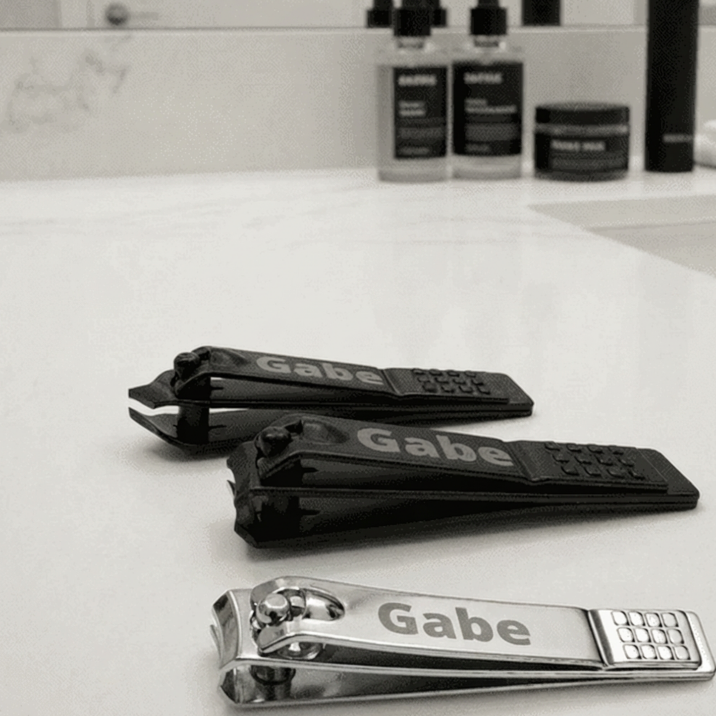 Personalized Nail Clipper In Black Or Silver With Angled Or Slightly Curved Blade, Single Or Set Of Two Grooming Tool