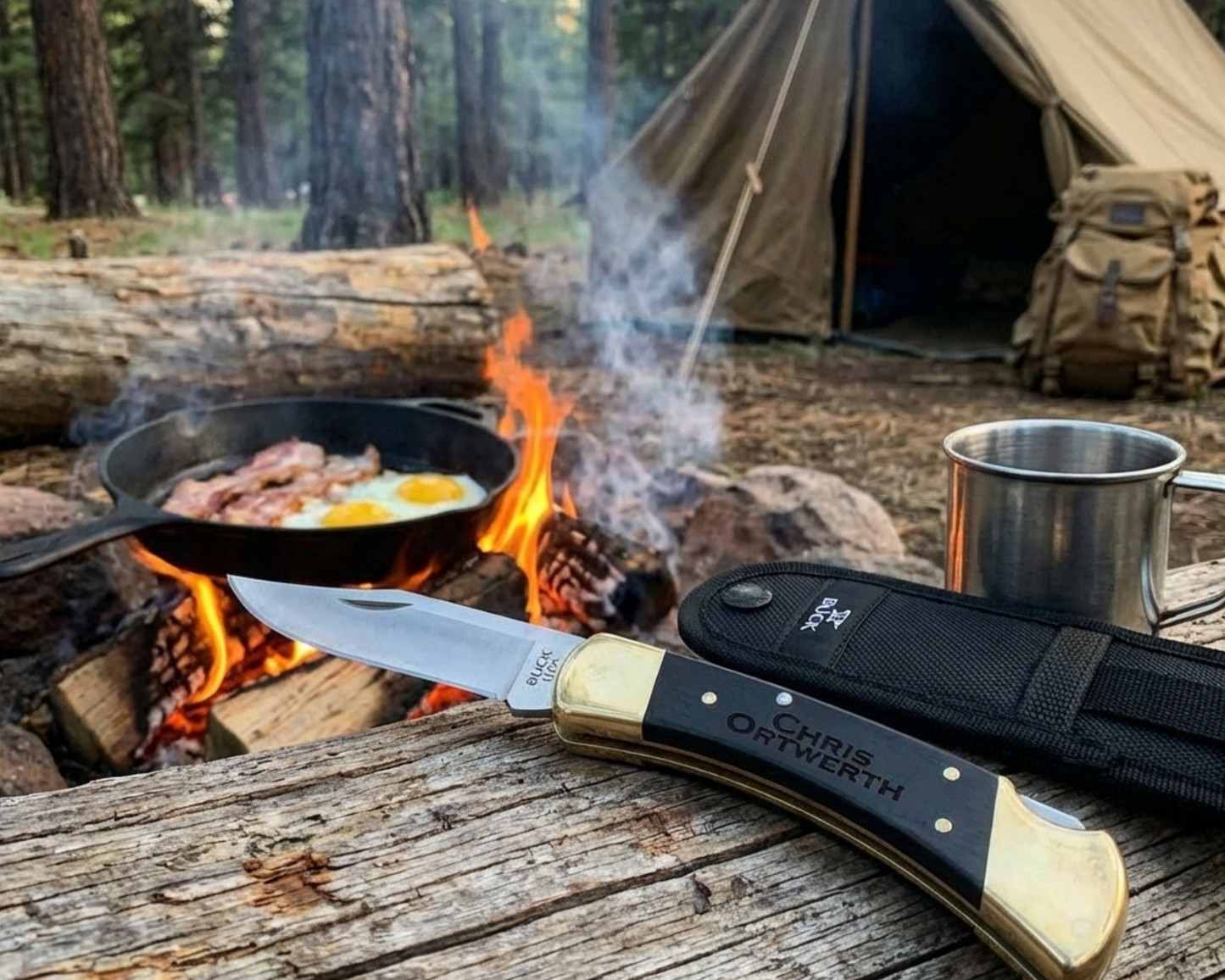 Personalized Buck 110 Folding Hunter Knife 420HC Steel Clip Point Ebony Handle Brass Bolsters With Black Leather Sheath For Camping Hunting And Eagle Scouts