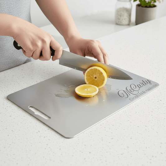 Personalized Stainless Steel Titanium Cutting Board In Three Sizes Thin 0.04 Inch Lightweight Easy To Clean For All Foods