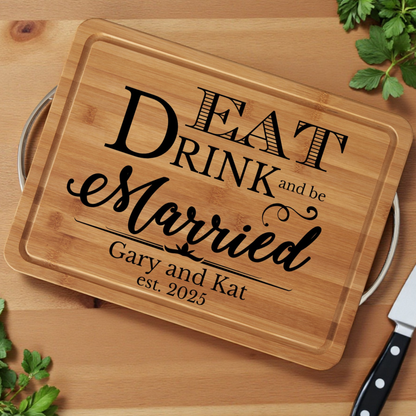 Personalized Wedding Cutting Board Or Charcuterie Serving Board In Bamboo Or Acacia Mr & Mrs Keepsake With Couples Name And Date For Bridal Shower Anniversary Engagement Or Housewarming Elegant Kitchen Decor And Entertaining Essential