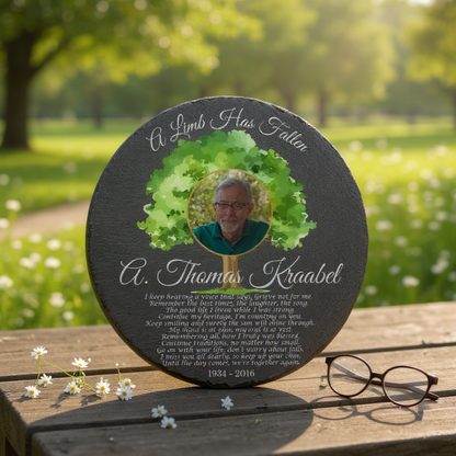 A limb has fallen personalized bereavement stone for indoor or outdoor display — weather-resistant memorial keepsake with multiple size options for sympathy, remembrance, and celebration of life