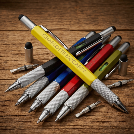 Personalized Metal Pen Engraved Multi Tool Pen With Stylus, Screwdriver, Rulers, & Level- Custom Gift for Men, Dad, Handyman, Handy-Ladies, Employees, Clients, Groomsmen
