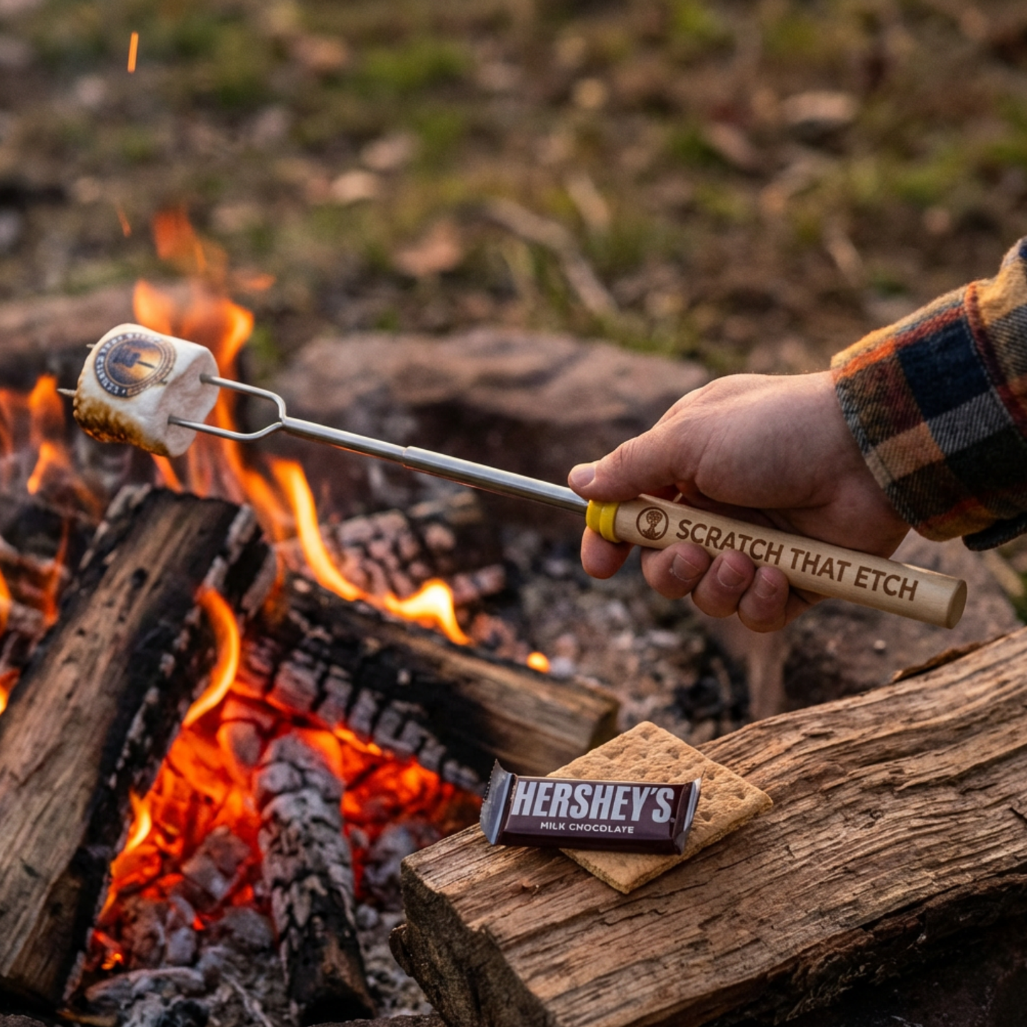 Personalized S'more Kit With 30 Inch Telescoping Roasting Sticks AND Personalized Marshmallows For Bonfires Backyard Gatherings And Camping Parties
