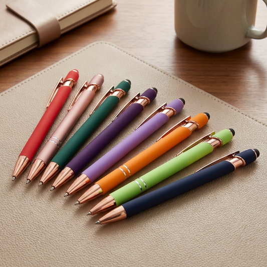 Personalized Silicone Stylus Pen with Name, Initials, or Event Details, Rose Gold Accents, Custom Gift for Work, School, or Corporate Events