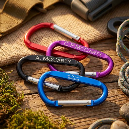 Personalized Metal Carabiner Clip With Name Logo Or Saying, One Or Both Sides 3" Long