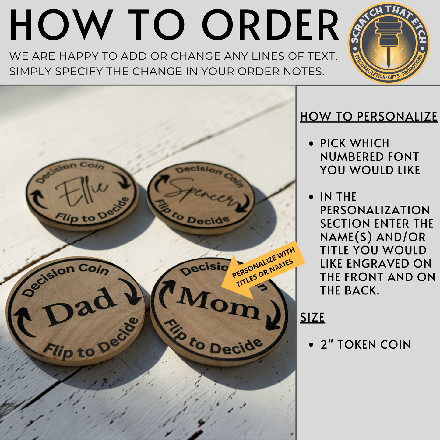 Personalized Wooden Decision Flip Coin Token For Parents And Kids, Fun Family Choice Maker, Double Sided Pocket Keepsake