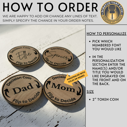 Personalized Wooden Decision Flip Coin Token For Parents And Kids, Fun Family Choice Maker, Double Sided Pocket Keepsake