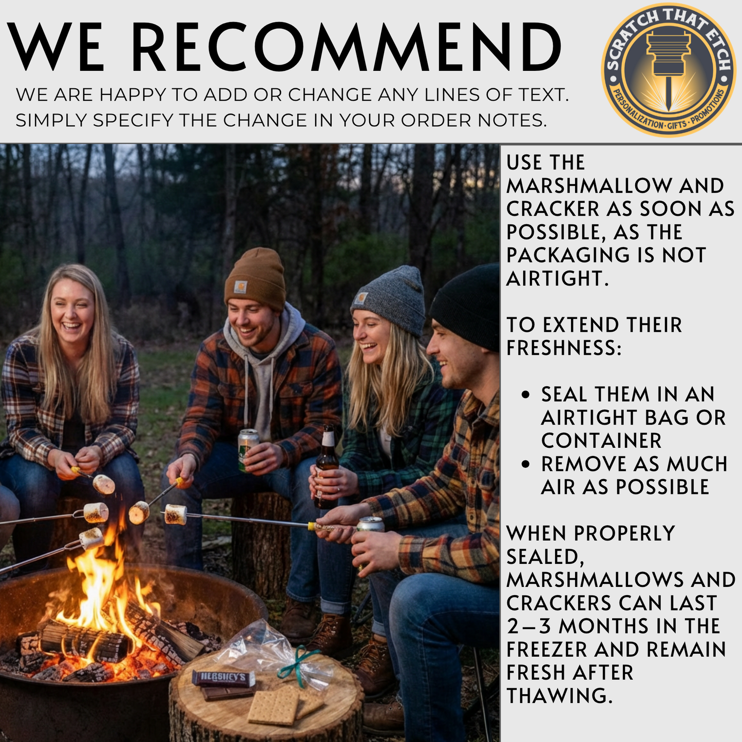 Personalized S'more Kit With 30 Inch Telescoping Roasting Sticks AND Personalized Marshmallows For Bonfires Backyard Gatherings And Camping Parties