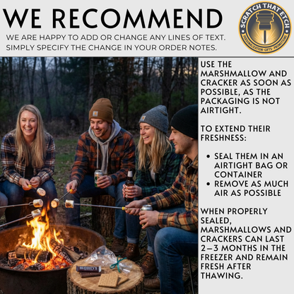 Personalized S'more Kit With 30 Inch Telescoping Roasting Sticks AND Personalized Marshmallows For Bonfires Backyard Gatherings And Camping Parties