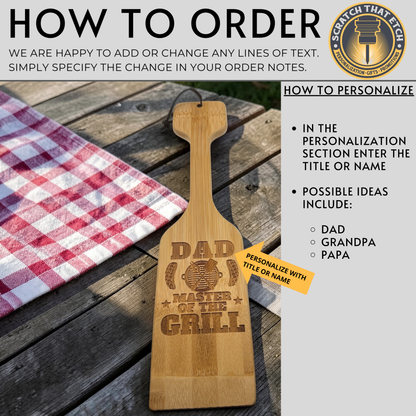 Personalized Wooden BBQ Grill Scraper With Built In Bottle Opener For Dad Pap Grandpa And Grill Masters Must Have Grill Accessory
