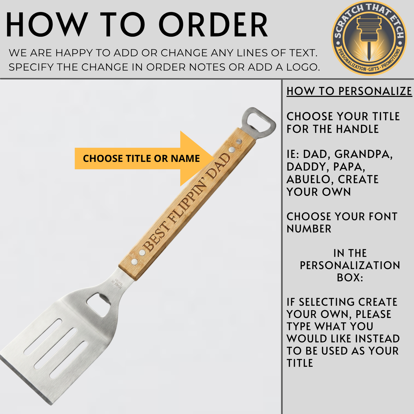 Personalized BBQ Spatula With Bottle Opener- Add Name Or Title, Grilling Tool For Backyard Barbecue or Camping For Dads Chefs & Grill Lovers