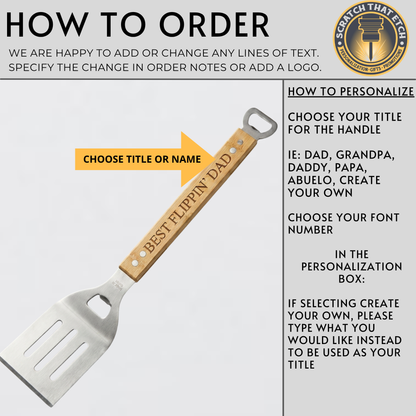 Personalized BBQ Spatula With Bottle Opener- Add Name Or Title, Grilling Tool For Backyard Barbecue or Camping For Dads Chefs & Grill Lovers
