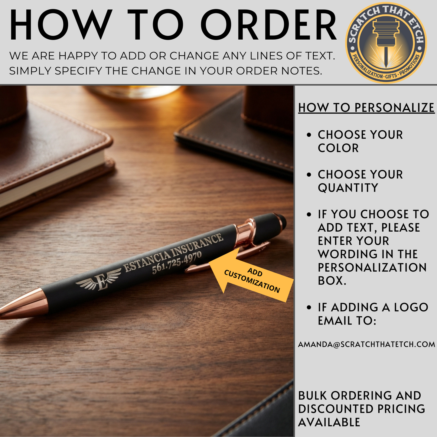 Personalized Silicone Stylus Pen with Name, Initials, or Event Details, Rose Gold Accents, Custom Gift for Work, School, or Corporate Events