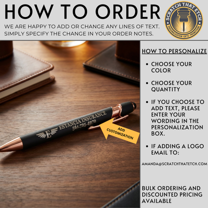 Personalized Silicone Stylus Pen with Name, Initials, or Event Details, Rose Gold Accents, Custom Gift for Work, School, or Corporate Events