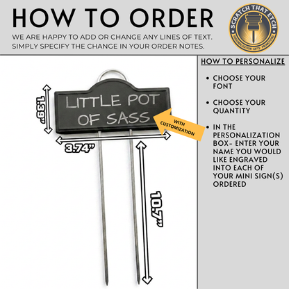 Personalized Mini Black Metal Garden Sign With Yard Stake, 1.39" x 3.74" Permanent Etching, Weather Resistant Garden Labels Indoor/Outdoor
