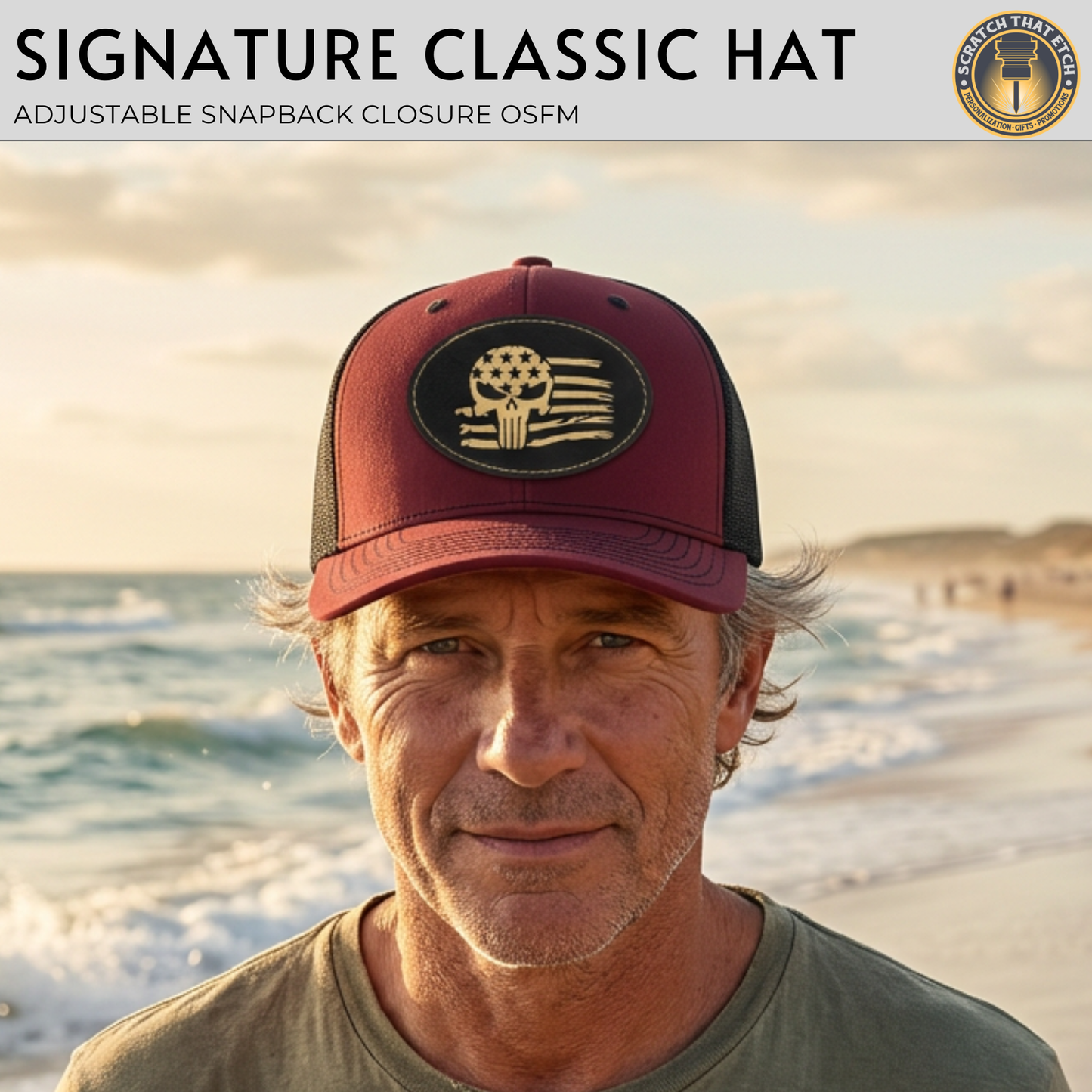 Personalized American Flag Skull Patch Hats, Richardson 112 Trucker Hat, Custom Logo Snapbacks, Beanies, Relaxed & Casual Hats with Patch