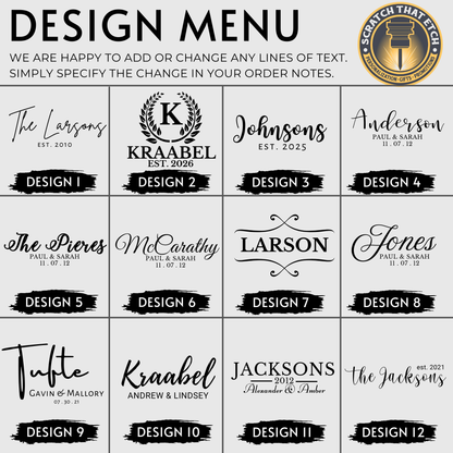 Personalized Bamboo Or Acacia Chopping Block Cutting Board, Thick Sturdy And Solid Charcuterie And Serving Board In Medium Or Large, Family Name Kitchen Decor