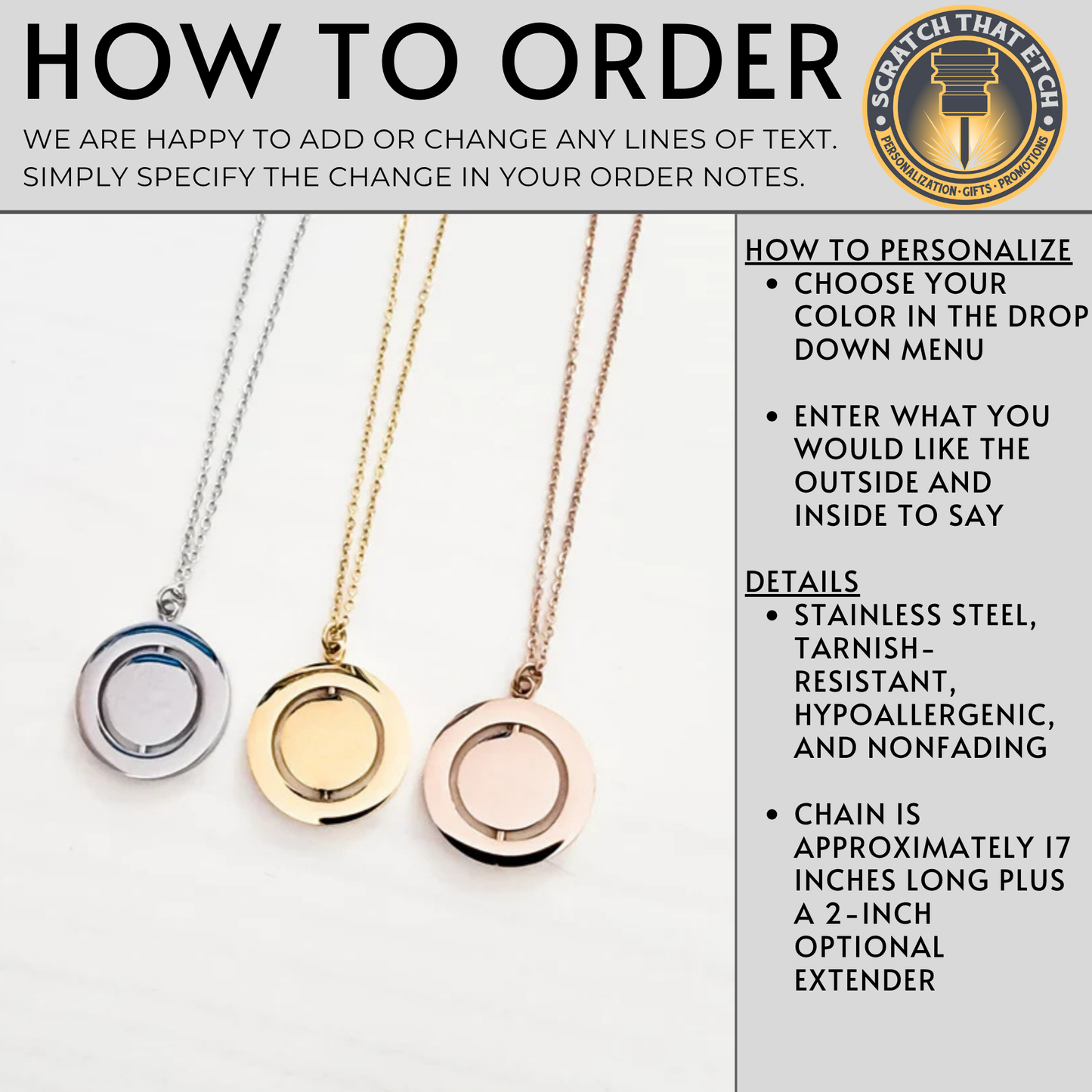 Personalized Rotating Circle Necklace For Grandma Abuela Mom Or Nanni With Names Revealed On Spinning Center, 14K Gold Plated Rose Gold Or Silver Stainless Steel