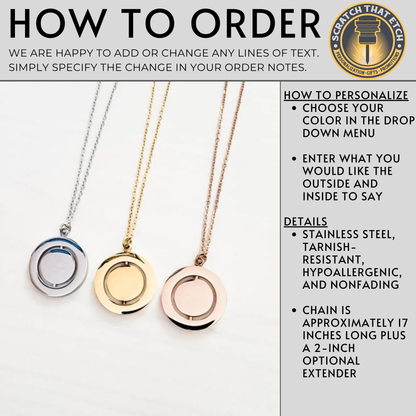 Personalized Rotating Circle Necklace For Grandma Abuela Mom Or Nanni With Names Revealed On Spinning Center, 14K Gold Plated Rose Gold Or Silver Stainless Steel