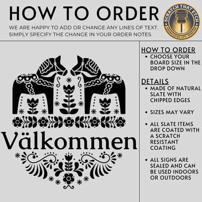 Personalized Scandinavian Valkommen Hanging Slate Sign With Multiple Size Options, Rustic Indoor Outdoor Entryway Plaque With Jute Rope, Weather Resistant Porch Decor