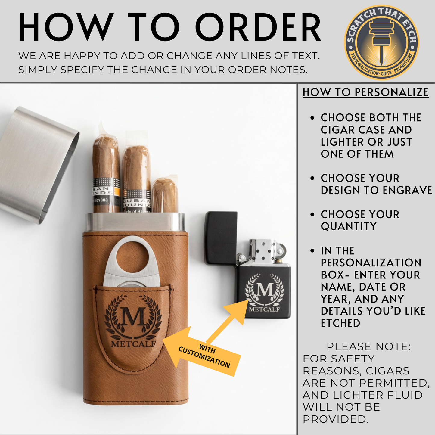 Personalized Cigar Case & Lighter Set for Graduation Gift, Holds 3 Cigars, Travel Humidor, Grad Party Keepsake, Class of 2026