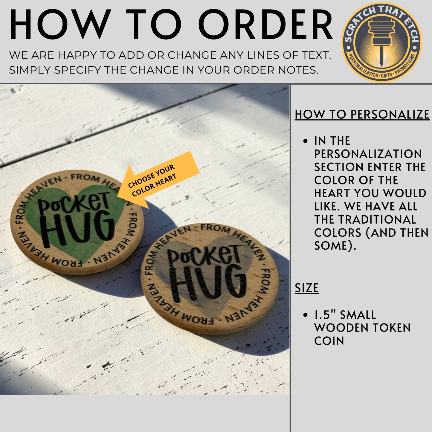 Personalized Pocket Hug From Heaven Wooden Sympathy Bereavement Coin Token Keepsake With Heart Color Choice