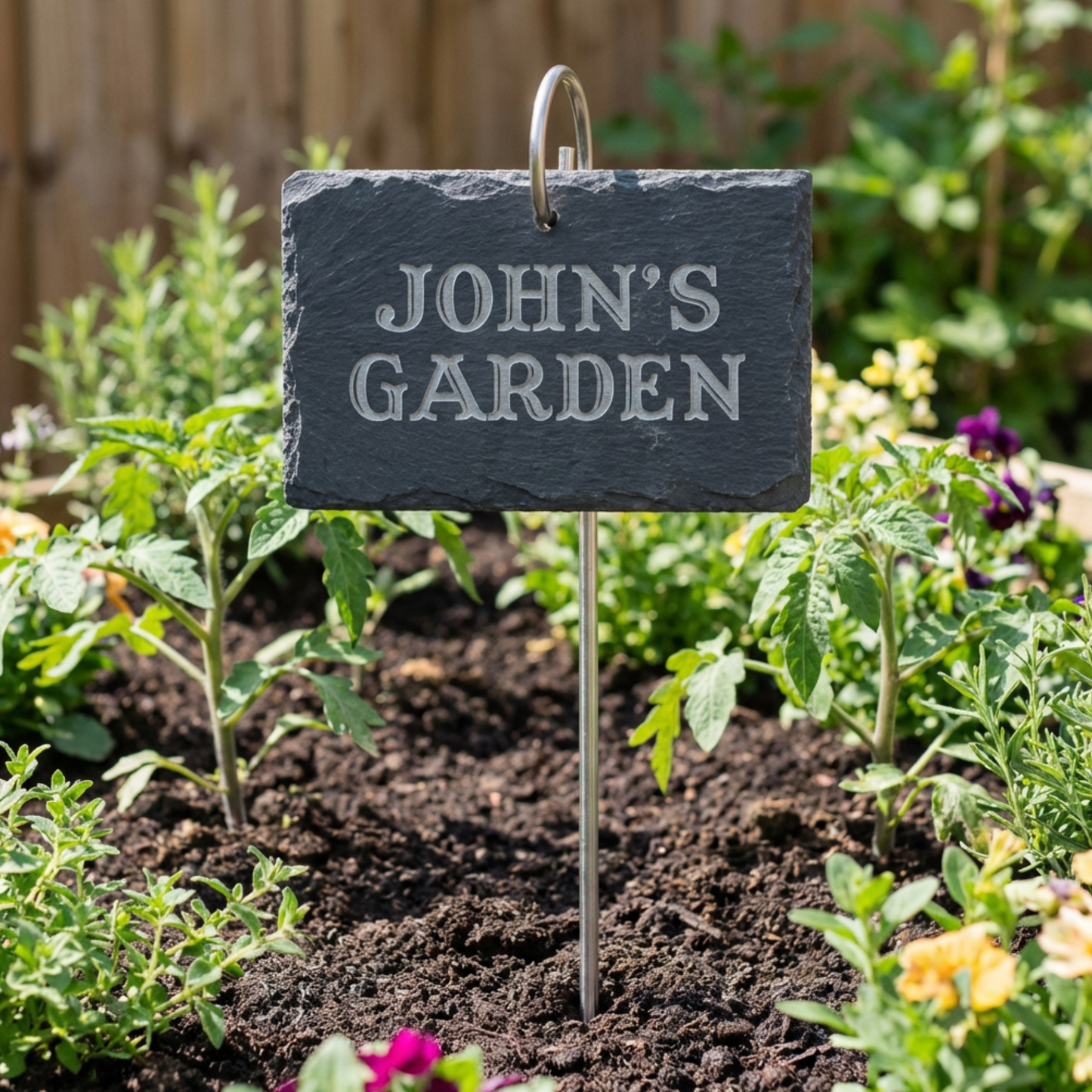 Personalized Mini Slate Garden Sign with Yard Stake, 2.8 x 3.9 Inches, Permanent Etching, Weatherproof for Porch Patio Planters