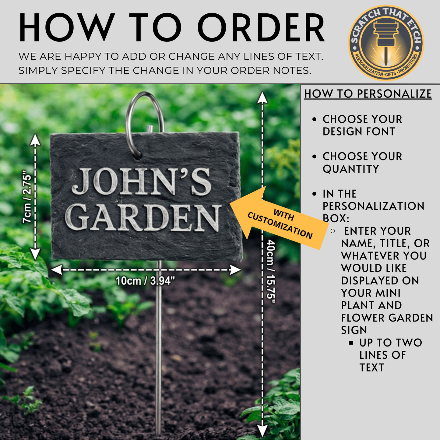 Personalized Mini Slate Garden Sign with Yard Stake, 2.8 x 3.9 Inches, Permanent Etching, Weatherproof for Porch Patio Planters