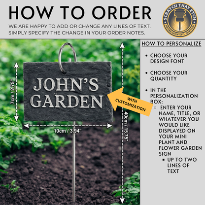Personalized Mini Slate Garden Sign with Yard Stake, 2.8 x 3.9 Inches, Permanent Etching, Weatherproof for Porch Patio Planters