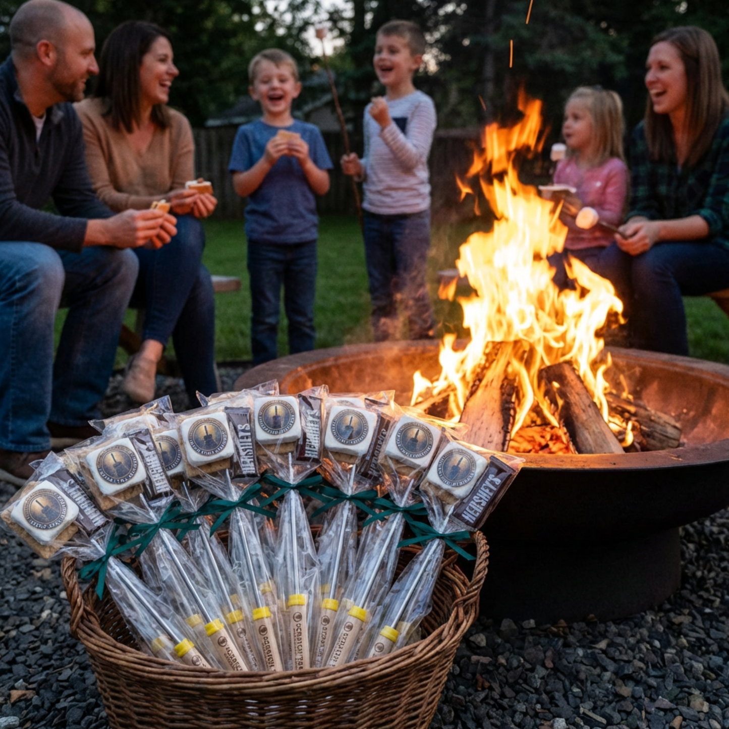 Personalized S'more Kit With 30 Inch Telescoping Roasting Sticks AND Personalized Marshmallows For Bonfires Backyard Gatherings And Camping Parties