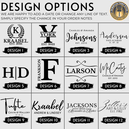 Personalized marble and acacia cutting board by Scratch That Etch for charcuterie serving and kitchen decor